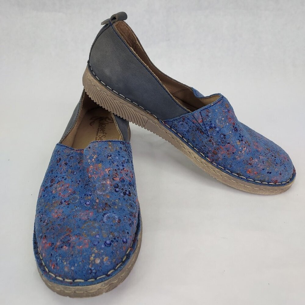 Josef Seibel Leather Loafer Women EU 36 US 5.5 Comfort Blue Metallic Floral Shoe